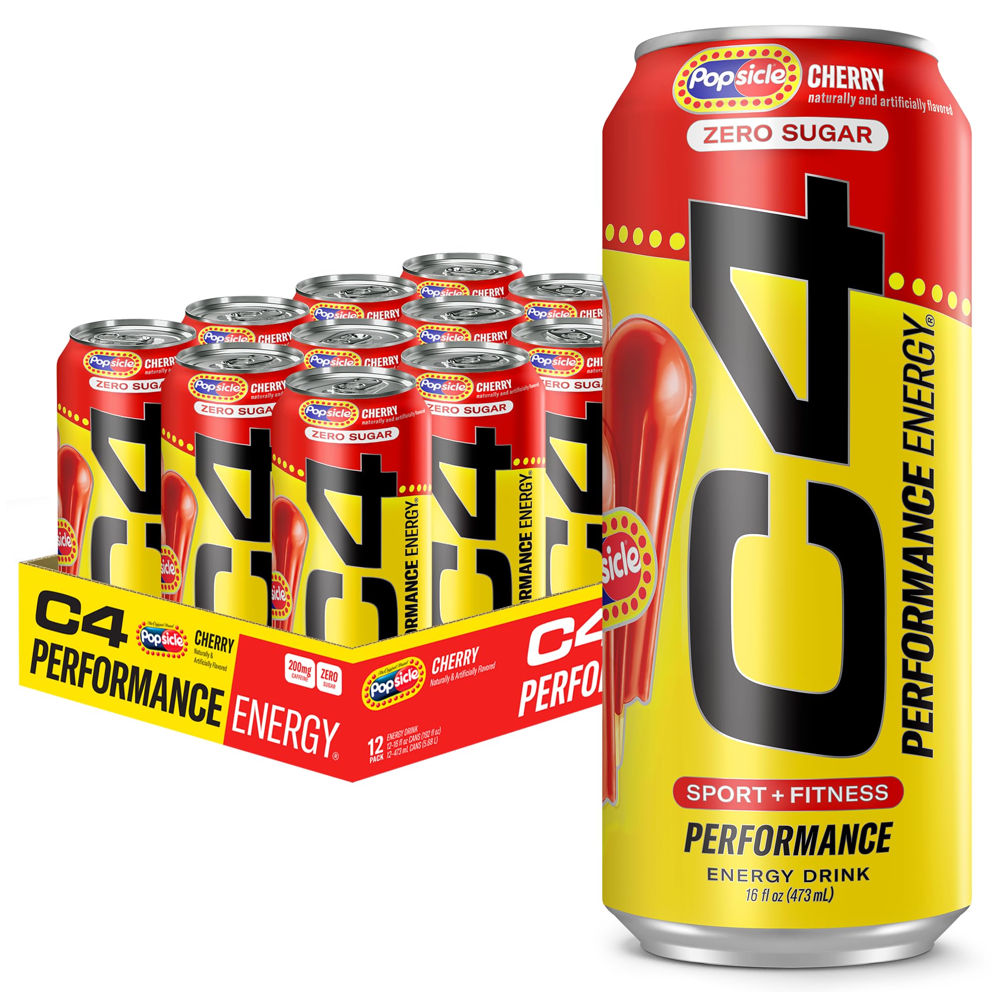 Photo 1 of Cellucor C4 Energy Drink Cherry, Carbonated Sugar Free Pre Workout Performance Drink with no Artificial Colors or Dyes, 16 Oz, Pack of 12