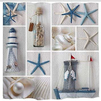 Amazon Com Broshan Beach Seashell Shower Curtain Coastal Nautical