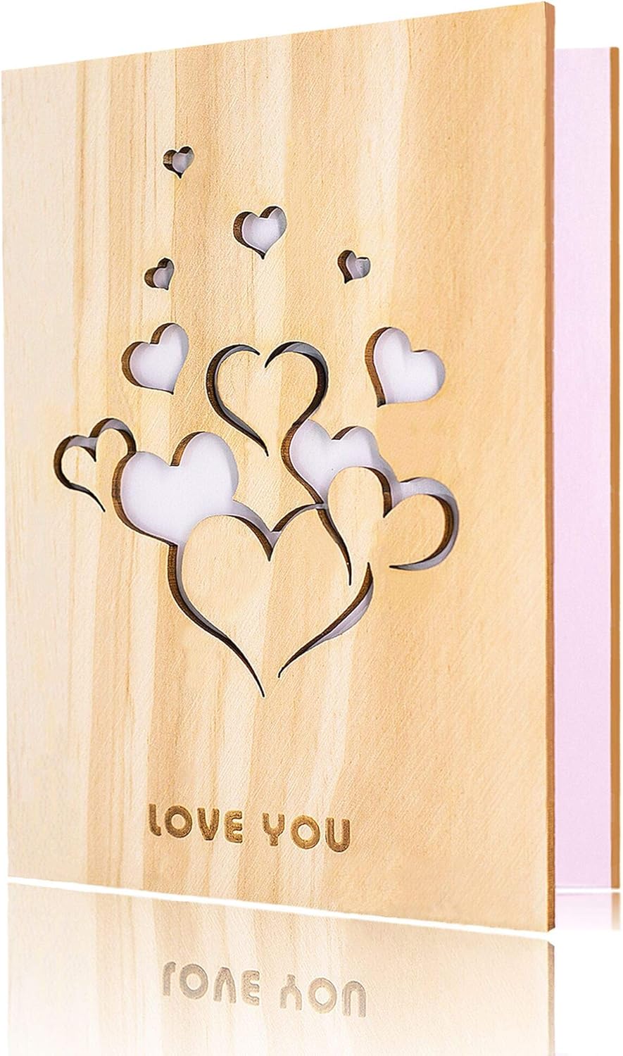 Creawoo Handmade Wood Love Greeting Card with Card Box, Natural Wooden Love You Card, Perfect Valentines Day, Anniversary