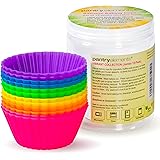 Pantry Elements Jumbo Silicone Muffin Cups - 12 Large 3-5/8 inch Baking Liners with Bonus Screw Top Storage Jar