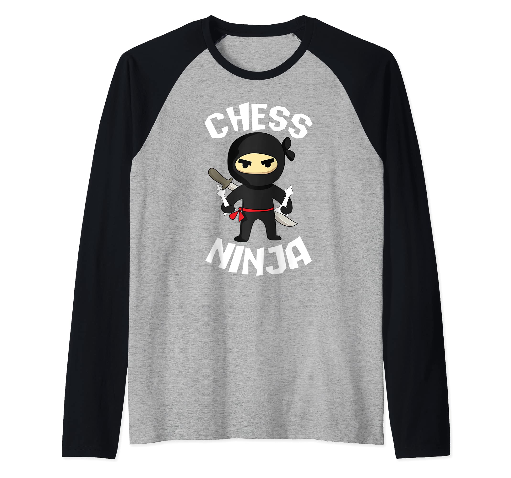 Chess Ninja Funny For Kids and Adults Black Ninja Raglan Baseball Tee