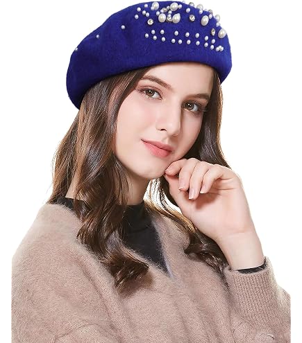 Women\'s French Style Flower Knitted Embroidery Beret Hats Navy Blue 71KuXOrAJvL._AC_SL1500_.jpg main image 4