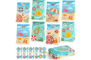 HEJIN 30 PCS Pool Party Favor Bags with 36 Stickers, Summer Gift Bags Pool Party Decorations Supplies for Kids, Mermaid Goodie Bags Beach Gifts for Birthday, Baby Showers, Wedding