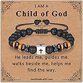 Gopbrer Adjustable Beaded Cross Bracelet for Boys Men Kids, Easter Graduation Christian Valentines Day Christmas Birthday Baptism Gifts for Boys Teens Son Grandson Nephew