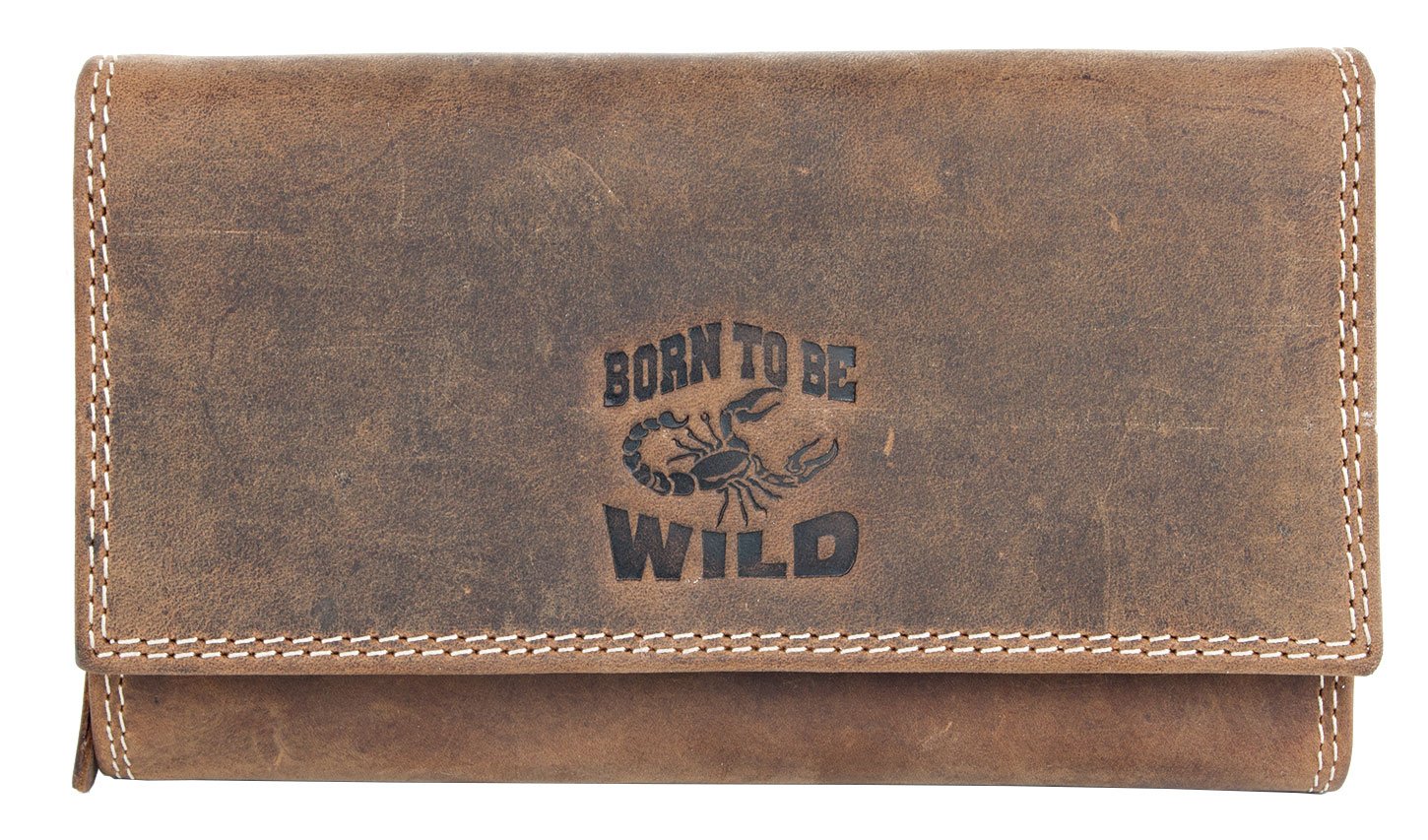 Born to be wild Women's Brown Strong Genuine Leather Wallet with a Scorpion