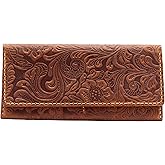 Toros Craft Handmade Western Wallets for Women, Genuine Tooled Leather & Long Credit Card Holder, Cowhide Slim Cell Phone Case, Large Capacity, Cute Clutch & Purse & Handbag