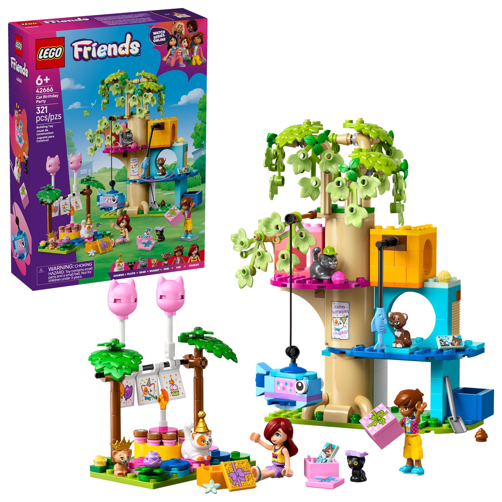 Photo 1 of LEGO Friends Cat Birthday Party & Tree House Building Toy - Pretend Play Building Blocks W/Cat Toys & 2 Minidolls - Creative Storytelling Kids Toy for Girls and Boys, 9+ - Birthday Gift Idea- 42666