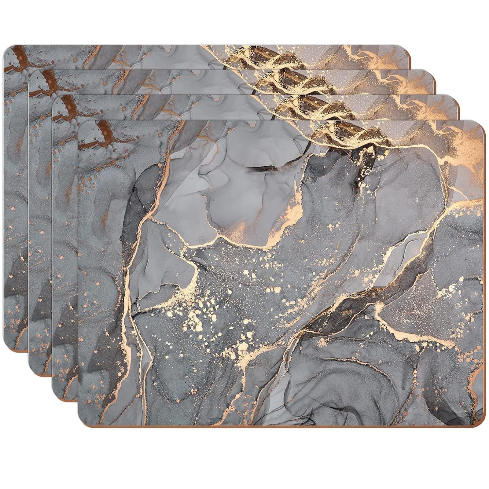 Placemats and Coasters Set of 4, Marble Effect Table Mats Heat Resistant Non-Slip Mats for Dining Kitchen Indoor Outdoor, Easy to Clean Wipeable Place Mats 30 * 40cm