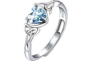 SUPLIGHT 925 Sterling Silver Good Luck Celtic Trinity Knot/Claddagh Heart Birthstone Ring, Thin Delicate Adjustable Promise Engagement Ring Irish Jewelry for Women