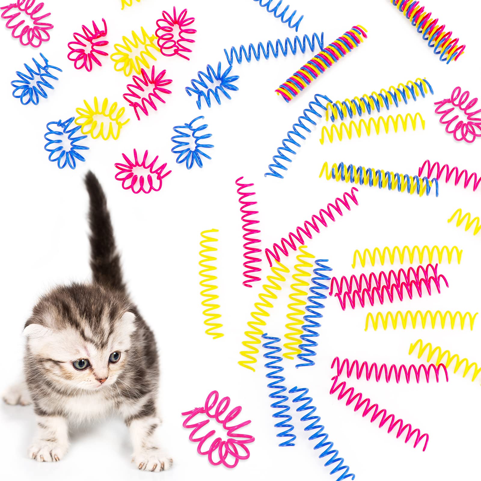 Photo 1 of ***MISSING PARTS** Thin Colorful Springs Cat Spiral Interactive Toys Kitten Cat Stuff Plastic Springs Toys, for Swatting Hunting Chasing to Keep Fit Active, Blue Yellow Pink, 3 Inch