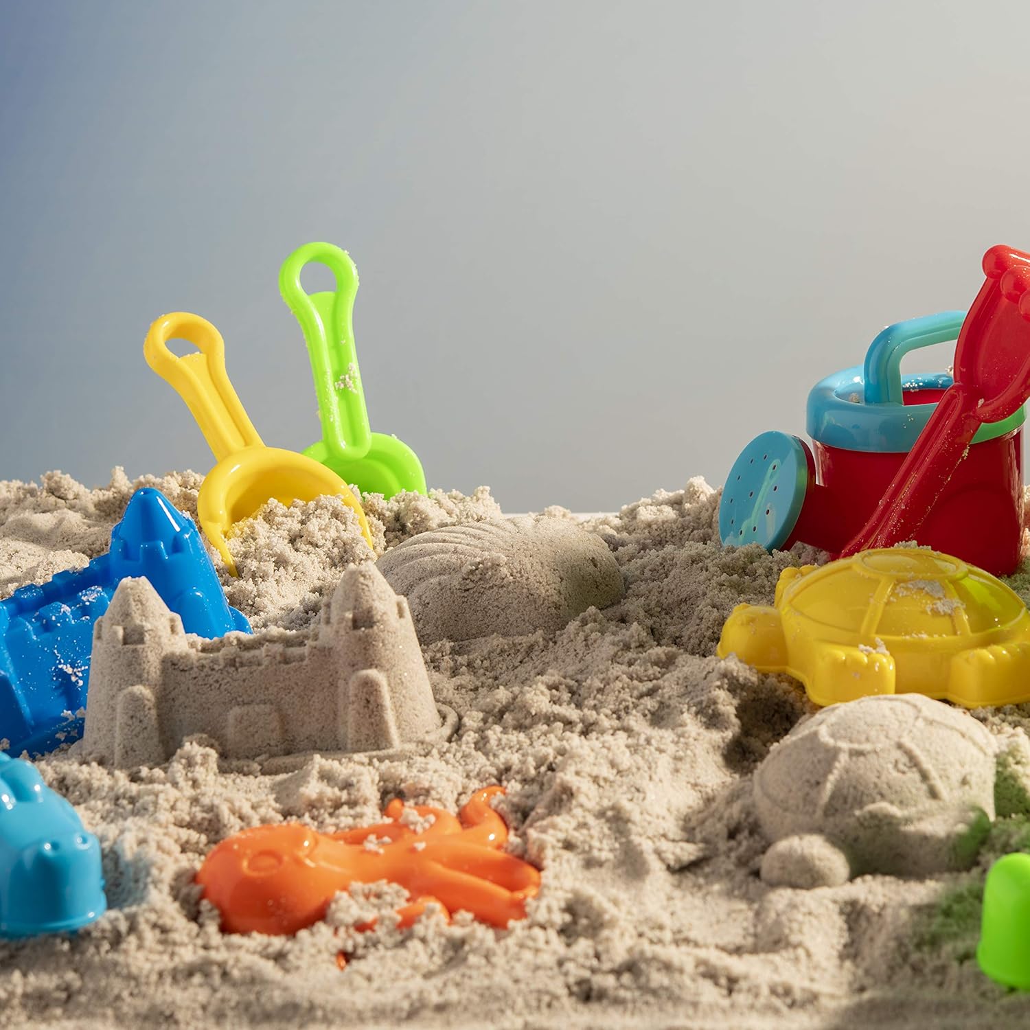 Prextex 19 Piece Beach Toys Sand Toys Set, Bucket with Sifter, Shovels, Rakes, Watering Can, Animal and Castle Molds in Drawstring Bag: Toys & Games