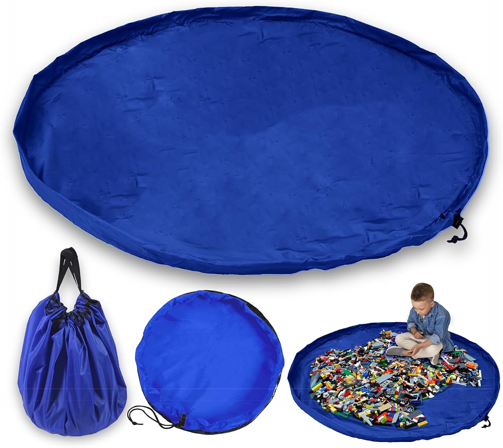 JJ PRIME Toy Storage Bag Large Foldable Play Mat Blue 150cm