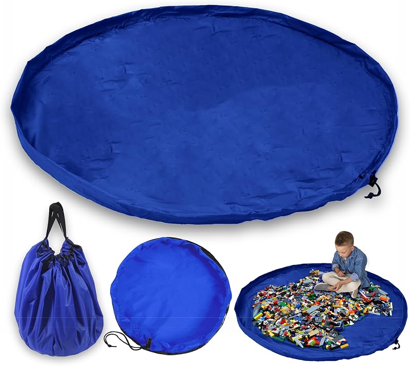 JJ PRIME Toy Storage Bag Large Foldable Play Mat Blue 150cm