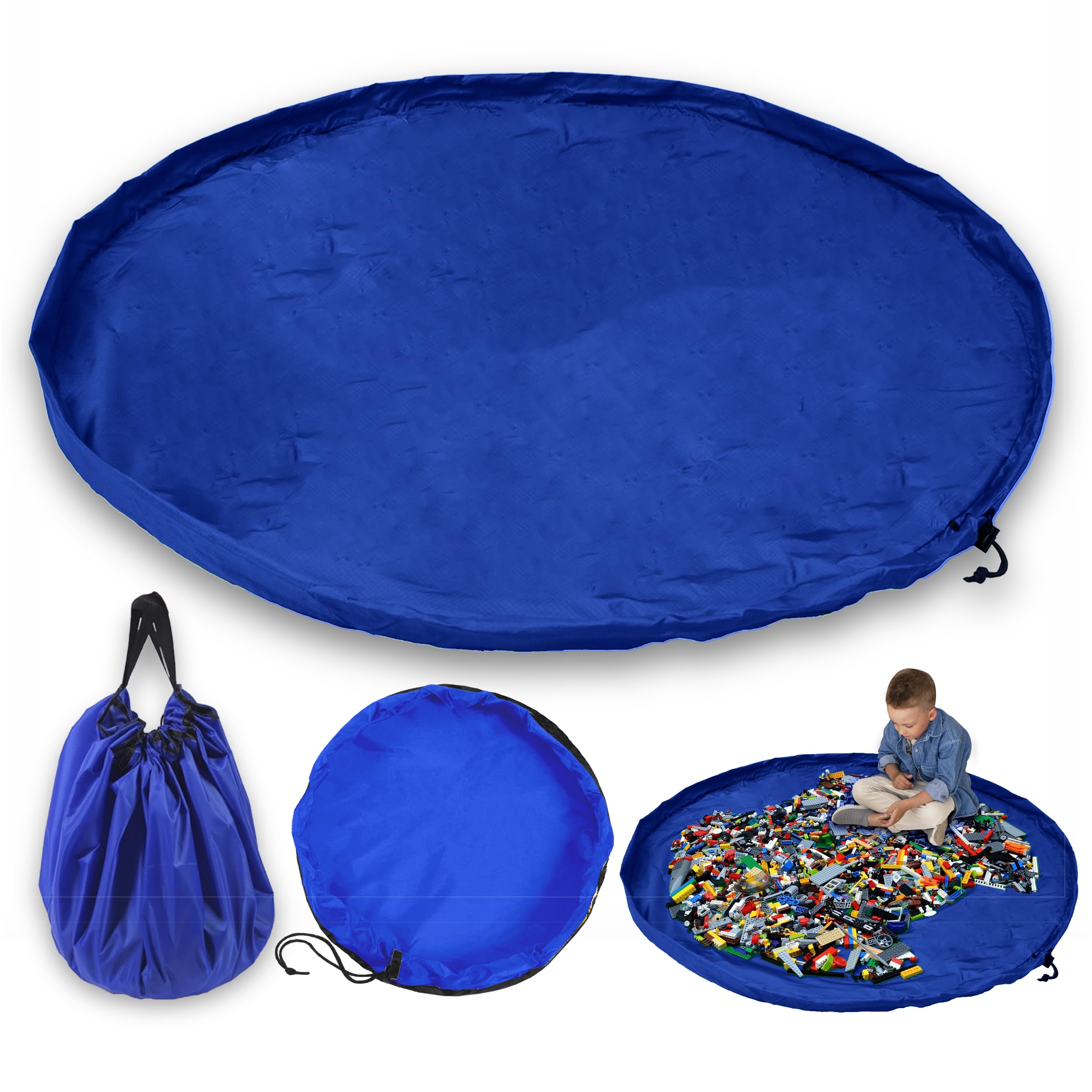 JJ PRIME - Toy Storage Bag | Large Bag Mat | Foldable Kids Storage Toys Organizer | Drawstring Bag Play Mat | Storage Ideas Fast Cleanup (150cm, Blue)