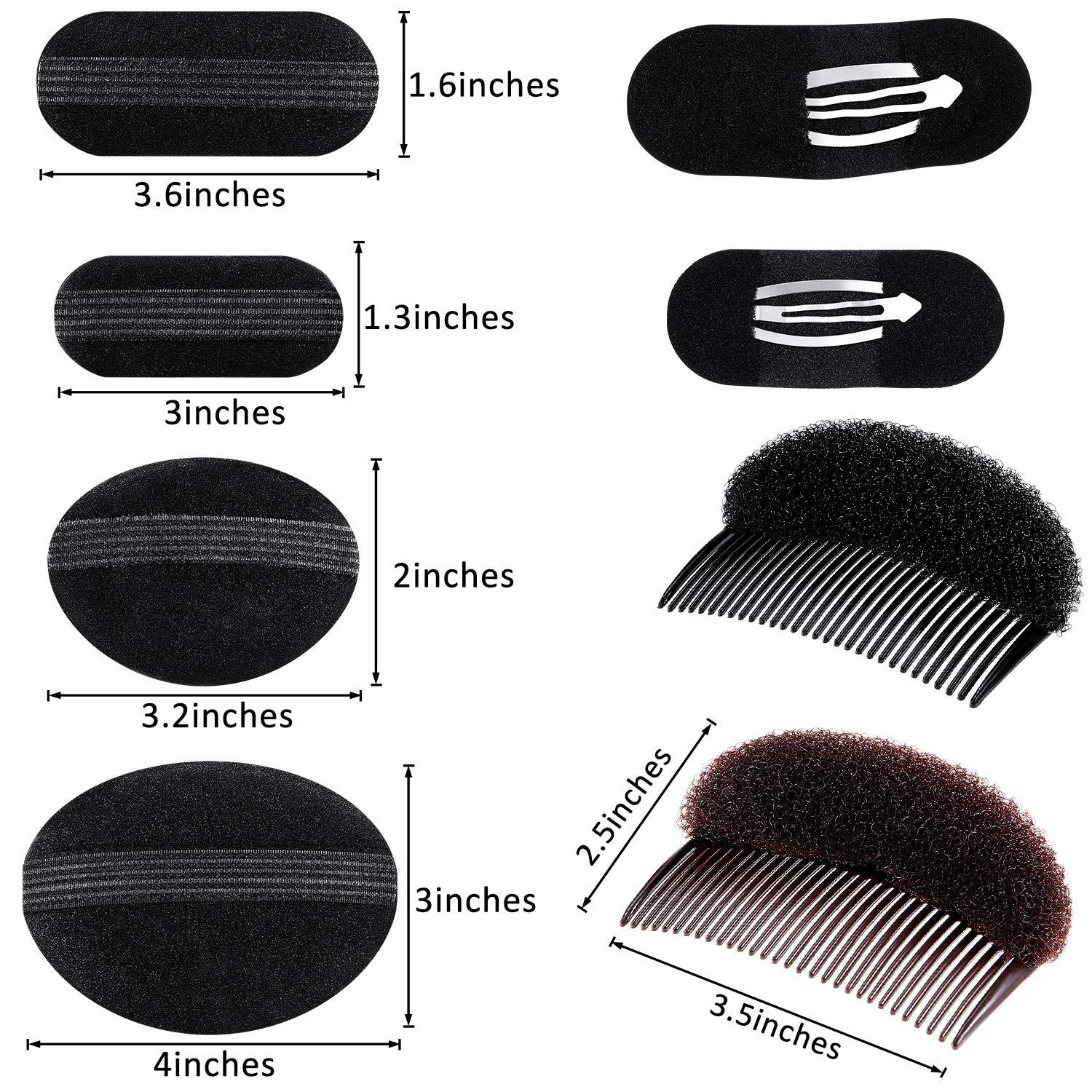 Bump It Up Volume Hair Base Set Sponge Styling Insert Braid Tool Hair Bump Up Comb Clip Bun Hair Pad Accessories for Women Girls DIY Hairstyle (8 Pieces): Beauty