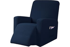 subrtex Recliner Chair Slipcover Stretch Lazy Boy Covers for Leather Furniture Protector Rocker Sofa Cover with Side Pocket (Recliner, Navy)