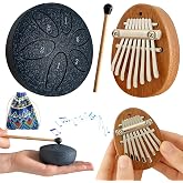 Jongdari Mini Rain Drum and Kalimba Thumb Piano, 2pcs Mini Musical Instruments 8 Key Exquisite Finger Thumb Piano and 3 Inch 6 Notes Metal Steel Tongue Drum for Adult Beginners (Dark Blue)