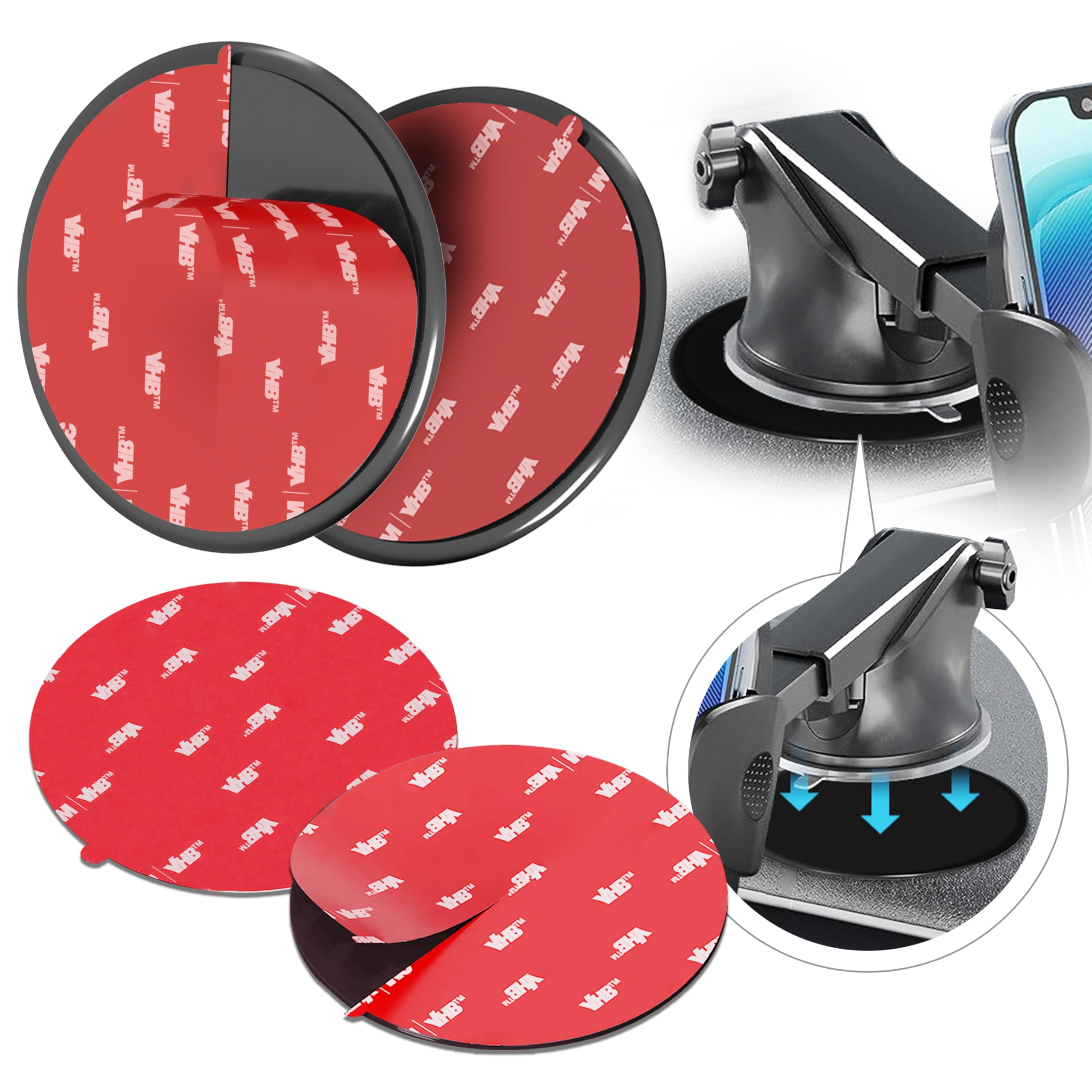 MASIGO Adhesive Dashboard Mounting Disk Set for Suction Cup Car Mounts – 3.74" (95mm) Wide – Secure Hold for Phone Holders, GPS & Dash Cams – Includes 2 Disks & 2 Replacement Pads