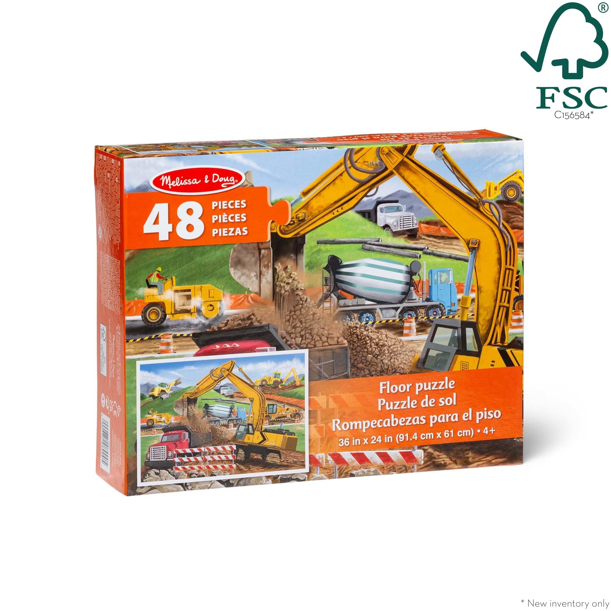 Melissa & Doug Building Site Floor Puzzle, 48 pc Jumbo Jigsaw Puzzle, Educational Screen Free Activity for Toddler, Preschoolers and Kids Ages 3+ (2 x 3 Feet) - FSC Certified