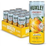 Huxley Superfruit Energy Drink, Mango, 90mg Natural Caffeine, Electrolytes for Hydration, 100% Real Ingredients, 5g Organic Cane Sugar, No Artificial Sweeteners or Flavors, L-theanine for Sustained Energy, Better For You, 12 oz (Pack of 12)