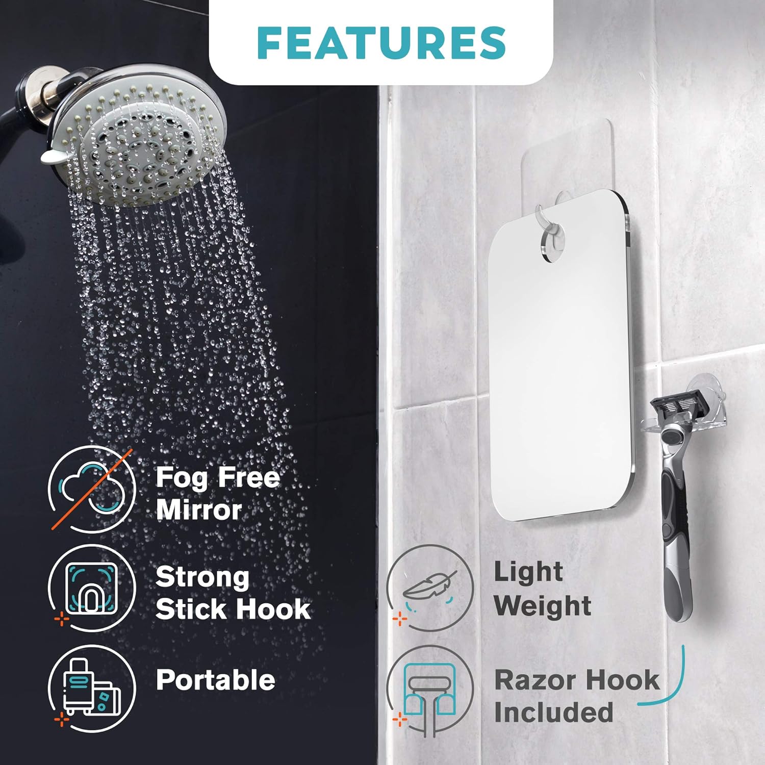 HONEYBULL Shower Mirror | Fogless with Razor Hook (Small 4x6) : Beauty