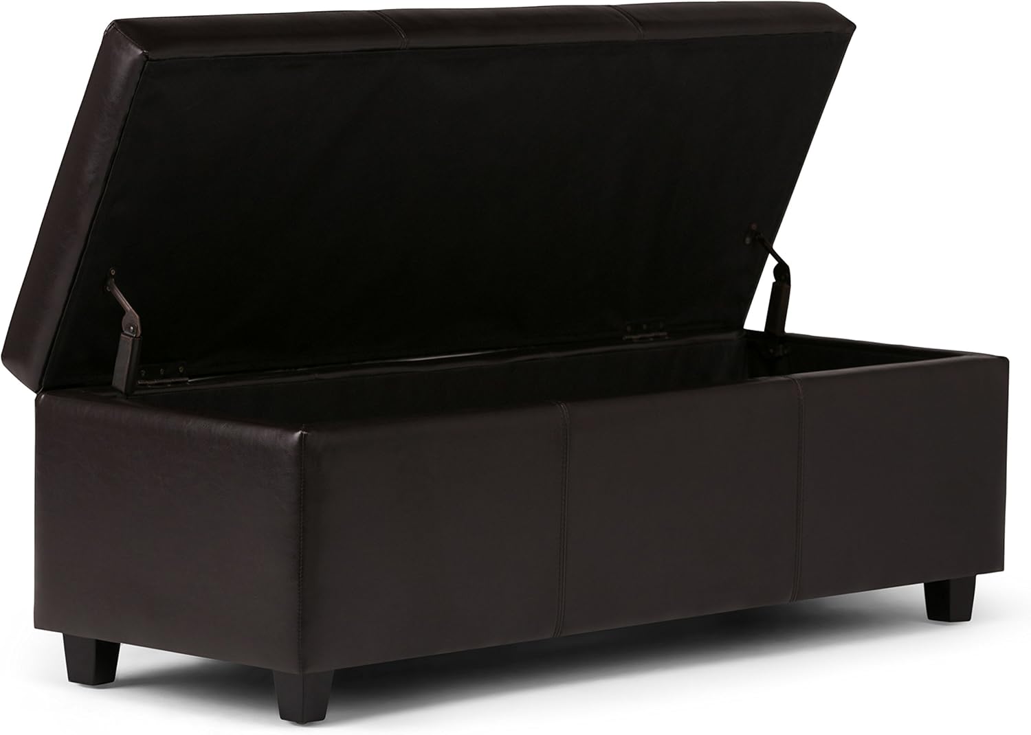 Simpli Home Avalon 48 inch Wide Rectangle Lift Top Storage Ottoman Bench in Upholstered Tanners Brown Faux Leather with Large Storage Space for the Living Room, Entryway, Bedroom, Contemporary: Kitchen & Dining