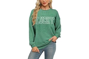 ALLTB St Patrick's Day Sweatshirt Women: Lucky Shirt Irish Shamrock Shirt Green Clover Stripe Long Sleeve Pullover