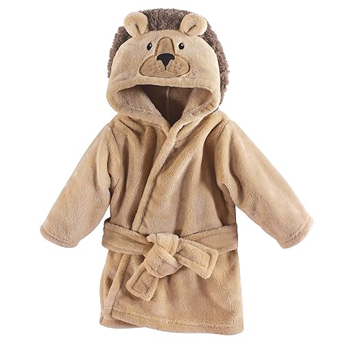 Hudson Baby Unisex Baby Plush Animal Face Bathrobe, Lion, 0-9 Months