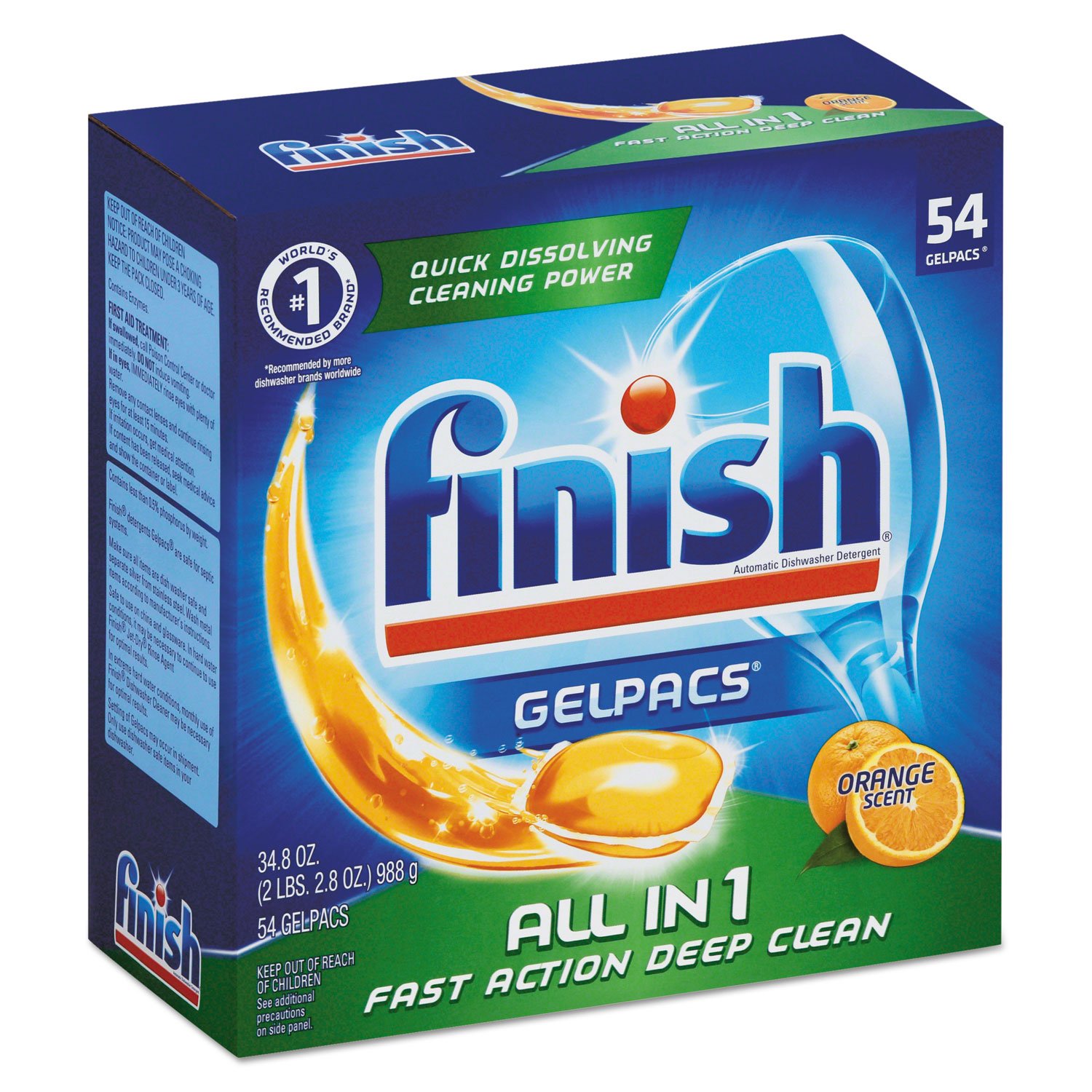 Finish Gelpacs Dishwasher Detergent, Orange Scent, 54 Count