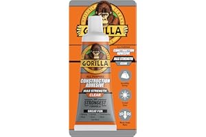 Gorilla Max Strength Construction Adhesive, Clear Glue, 2.5 Ounce Squeeze Tube