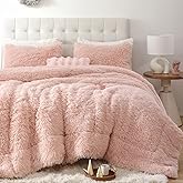 Smoofy Fluffy Queen Comforter Set, Faux Fur Pink Comforter Set Queen Size, Luxury Fuzzy Bedding Set, Soft Shaggy Bed Set Pink for All Season, 3 Pieces - 1 Comforter & 2 Pillowcases, Blush