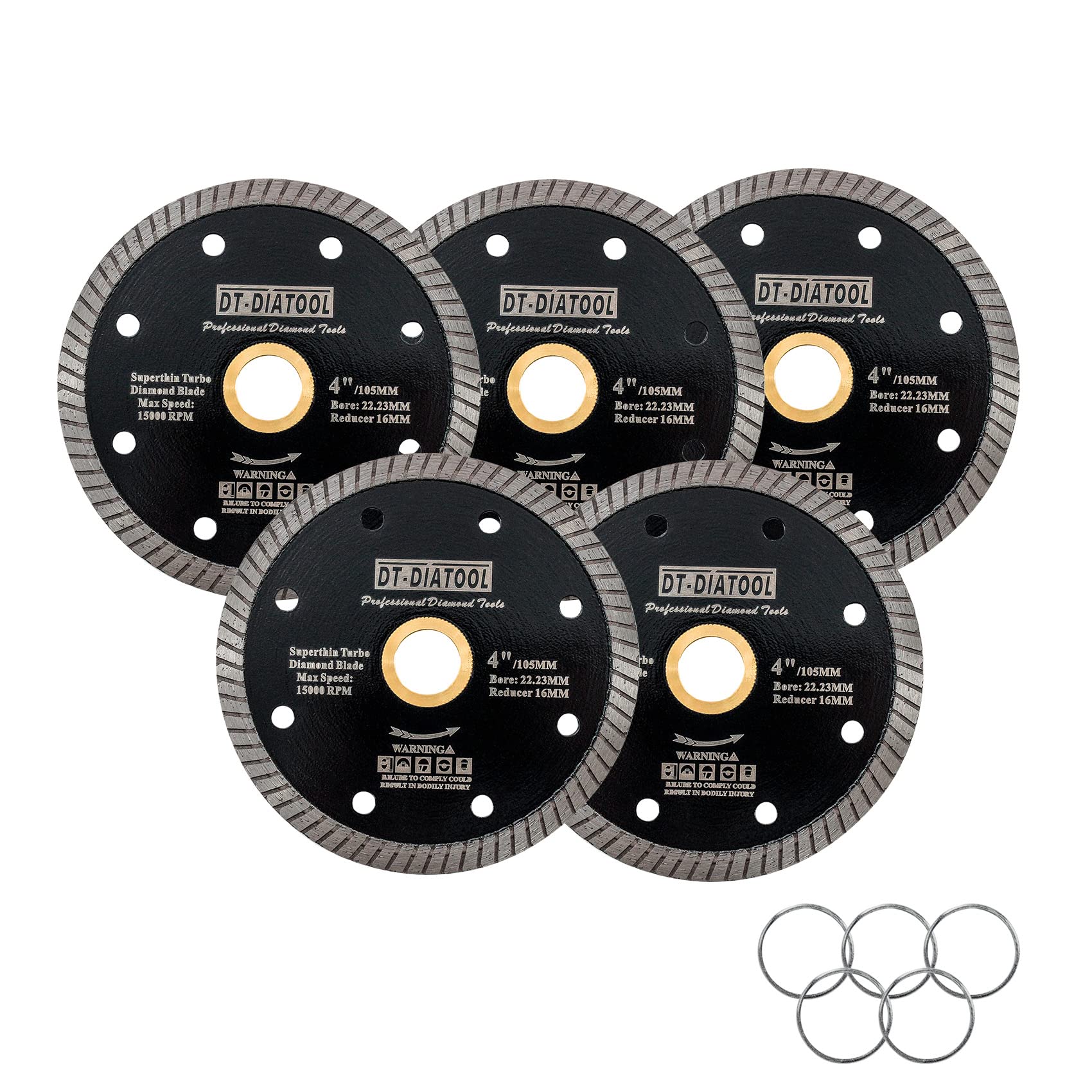 DT-DIATOOL Diamond Disc 5PCS 4 Inch / 105mm Super Thin Cutting Disc for Porcelain Tile Marble Ceramic Granite