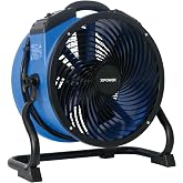 XPOWER FC-300 Heavy Duty Industrial High Velocity Whole Room Air Mover Air Circulator Utility Shop Floor Fan, Variable Speed, Timer, 14 inch, 2100 CFM, Black, Blue