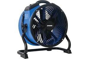 XPOWER FC-300 Heavy Duty Industrial High Velocity Whole Room Air Mover Air Circulator Utility Shop Floor Fan, Variable Speed, Timer, 14 inch, 2100 CFM, Black, Blue