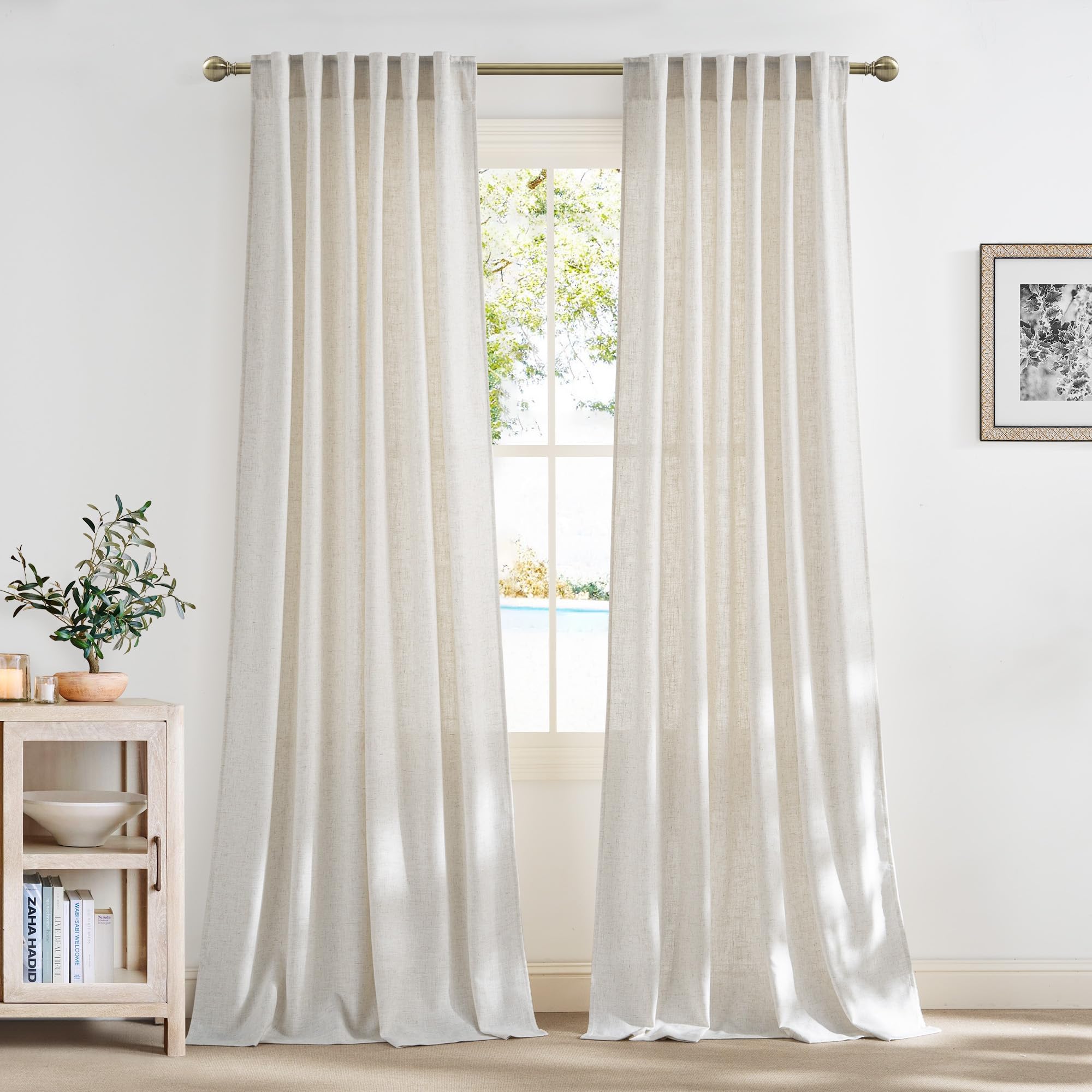 Photo 1 of **reference image** NICETOWN Linen Curtains 96 inch Long 2 Panels Set, 55" Wide Thick Organic Flax Linen Blend Privacy Window Drapes Rod Pocket & Back Tab with Light Filtering for Bedroom/Living Room, W55 x L96