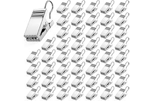 AJULYBEE 50 PCS Curtain Hooks Heavy Duty Clips, Stainless Steel Shower Curtain Clip with Hook for Vendor Display Supplies, Home Decoration, Hanging Photos, Art Craft Display (Silver)