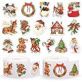 FYSUIMU 1000 Pcs Vintage Christmas Stickers Roll Xmas Santa Snowman Gingerbread Deer Self-Adhesive Decals for Scrapbook Journal Envelope Holiday Decor, 16 Designs