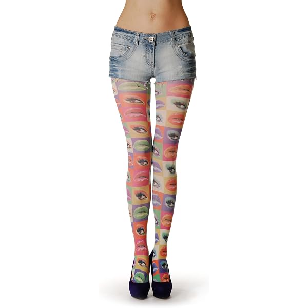 LissKiss Collants A Girl With Flowers Tattoo - Motif Tatouage Fleurs Multicolore, Taille Unique 34-42