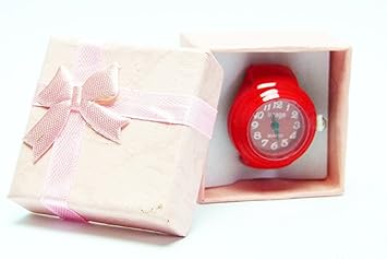 Ringuhr Uhrenring in Geschenkbox, Uhr als Ring, alle Größen universal Grösse in kirschrot Red