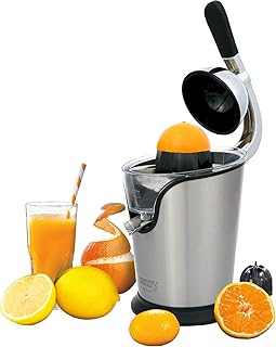 Elektrische Zitruspresse | Longlife-Motor | 500 Watt | Auto-Start-Stop | Edelstahlsieb | 2 Saftkapseln | Entsafter | Edelstahl | Elektrische Saftpresse