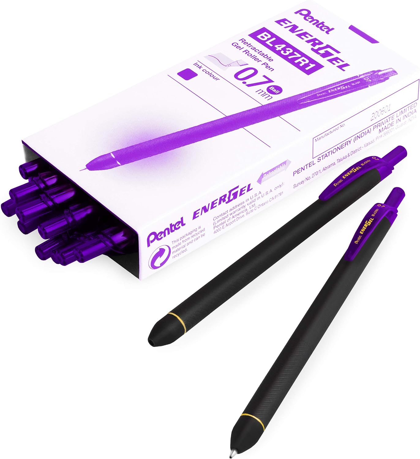 Pentel Energel BL437R1 Retractable Gel Ink Rollerball Pen - 0.7mm Nib - Violet - Pack of 14, 1 count (Pack of 14)