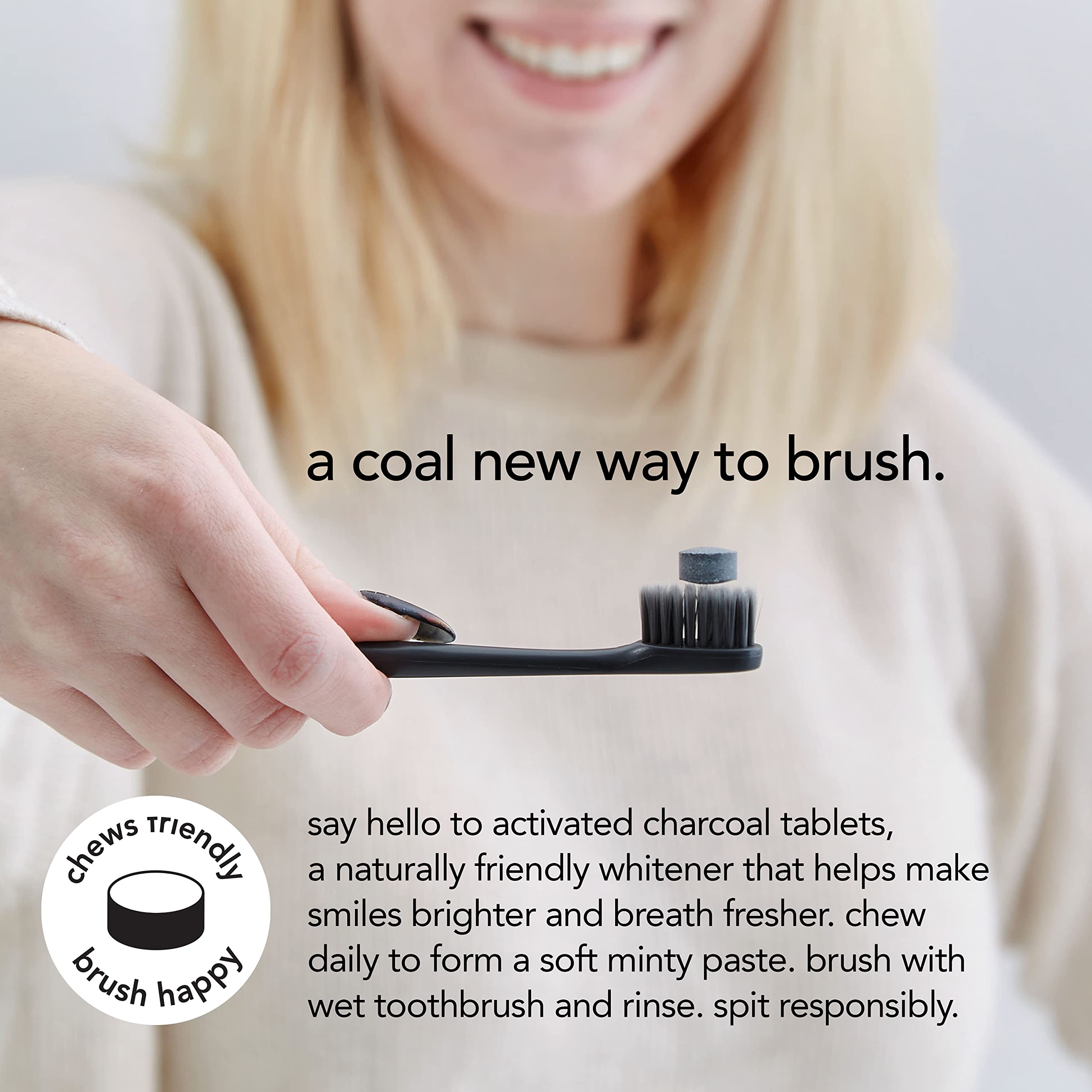 Hello Activated Charcoal Teeth Whitening Eco Friendly Travel Toothpaste Tablets, Fresh Mint and Coconut Oil, Fluoride Free, Vegan, SLS Free, Gluten Free and TSA Compliant, 60 Tablets (Pack of 2)