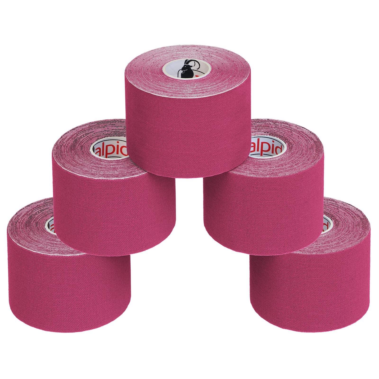 ALPIDEX 5 Rolls Kinesiology Tape Many Colors 5 m x 5 cm Application Examples E- Book Skin Friendly Muscle Support Elastic Strapping Tape, Colour:pink