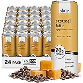 Slate Milk - High Protein Iced Coffee - Caramel Latte - 175mg Caffeine, Lactose Free Energy - 20g Protein, 1g Sugar, 100 Calories, 1g Net Carbs, No Sugar Added - Protein Coffee - 11 fl oz, 24 Cans