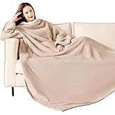 NORD ECO Wearable Blanket with Sleeves, Cozy Wearable Blanket with Arms and Pockets for Women Men, Warm TV Wrap Throw Blanket Robe as Gifts for Mom Wife, Camel