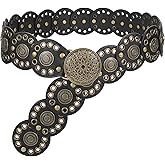 WHIPPY Western Belts for Women Vintage Disc Waist Belts Concho Leather Belts Boho Waist Belt for Dress Jeans