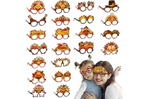 SIAWOY Fall Thanksgiving Party favors, 24 PCS Thanksgiving Paper Glasses,Turkey Glasses for Adults,Funny Friendsgiving Holiday Eyeglasses,Pumpkin Maple Leaves Eyewear Frame Photo Props Party Decorations