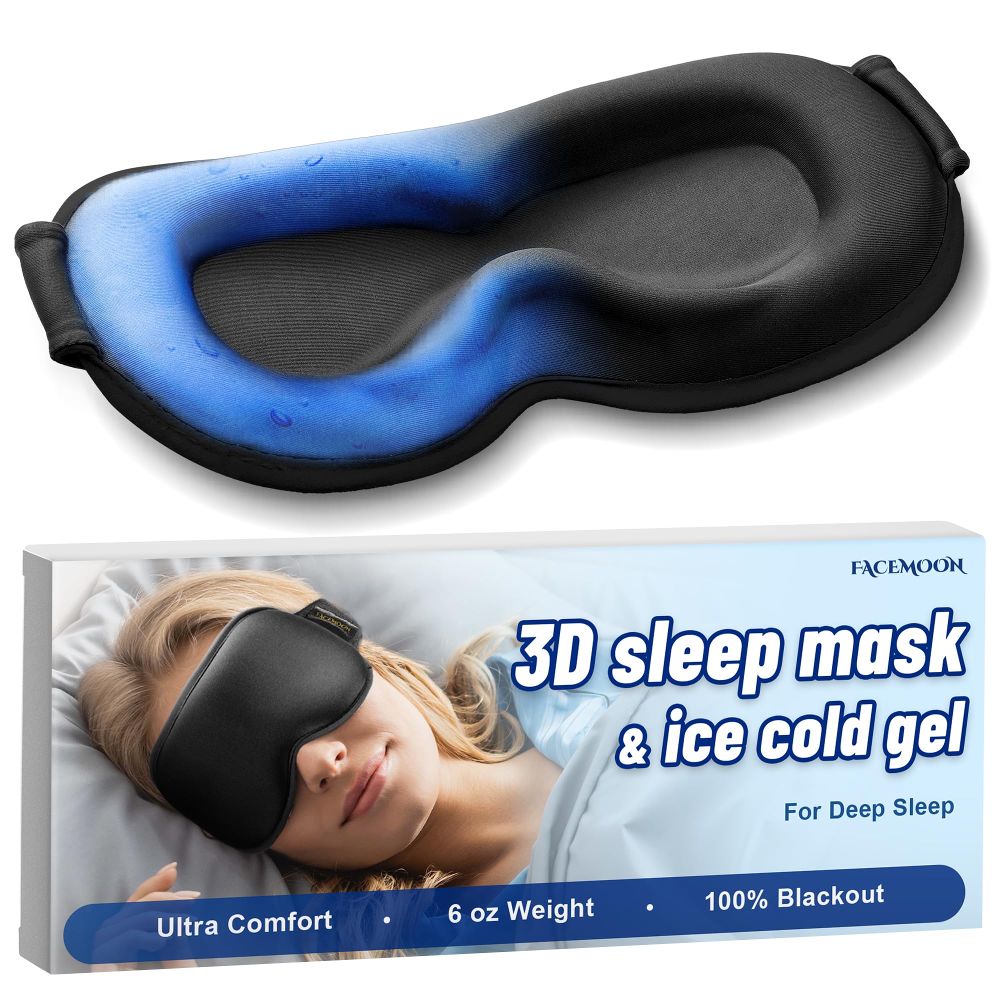 Photo 1 of 3D Cooling Gel Sleep Mask: 6oz Weighted Blackout Eye Mask for Women Men with Reusable Ergonomic Non-Toxic Ice Cold Gel, for Tired Eyes Migraine Relief Eyelash Friendly Deep Relaxation Airplane Travel