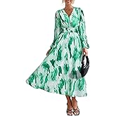 PRETTYGARDEN Women's Floral Midi Dress Casual Fall V Neck Long Sleeve Flowy Spring Beach Wedding Guest Vacation Dresses