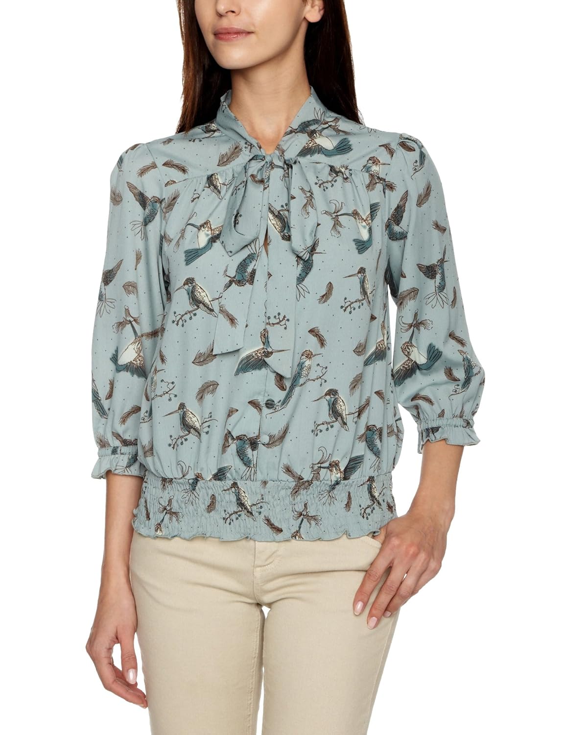 Yumi Original Humming Bird Print Women's Blouse Blue Small Amazon.co